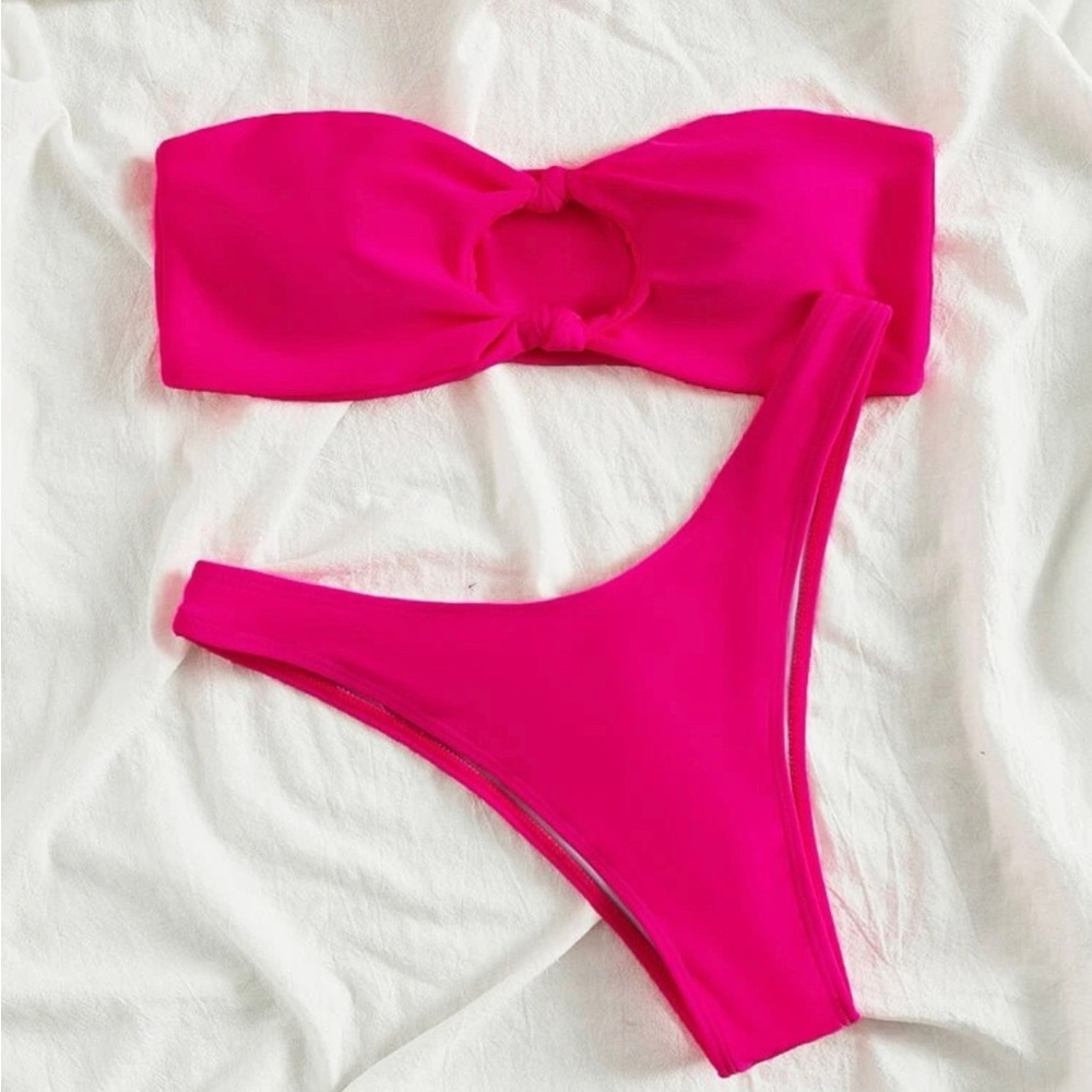 NEW pink solid bikini set - Picture 3 of 6
